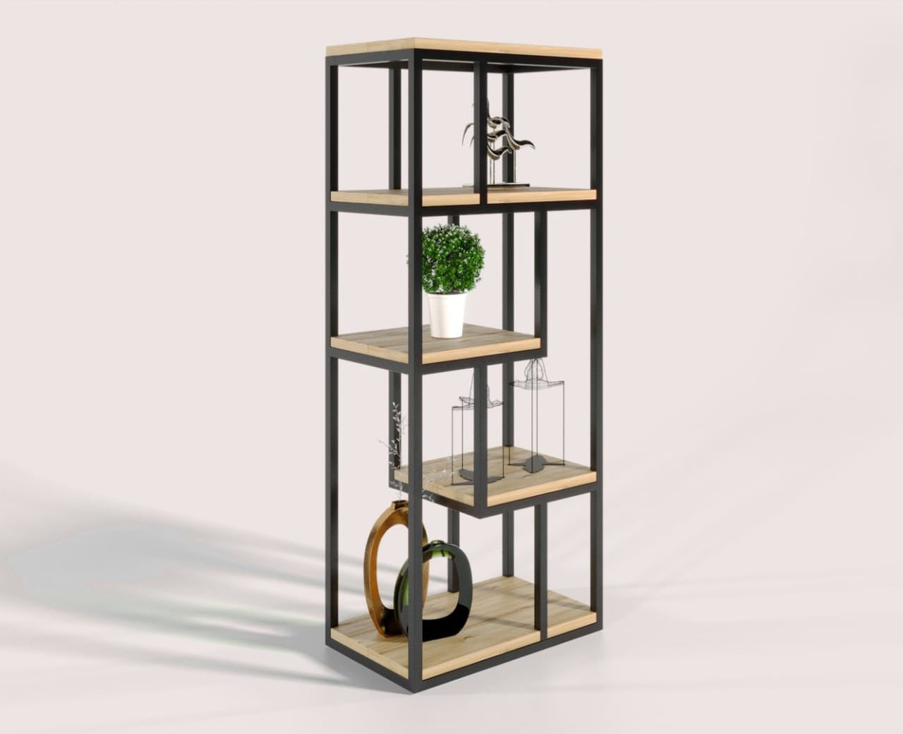 Metal Wood Wall Standing Tall Shelf