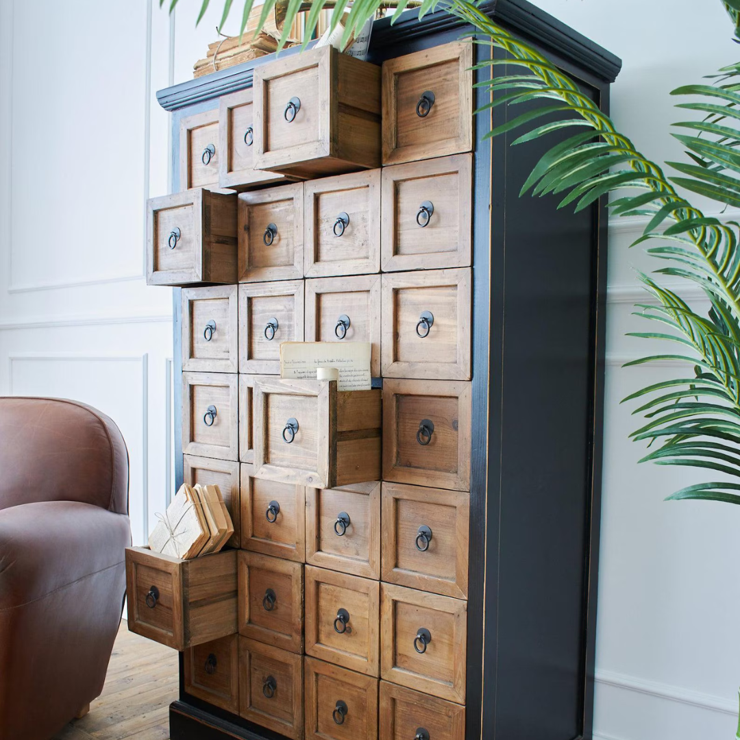 28-Drawer Apothecary Cabinet | Solid Acacia Wood Storage Chest | Handmade Multi-Drawer Cabinet | Adaptivo Furniture