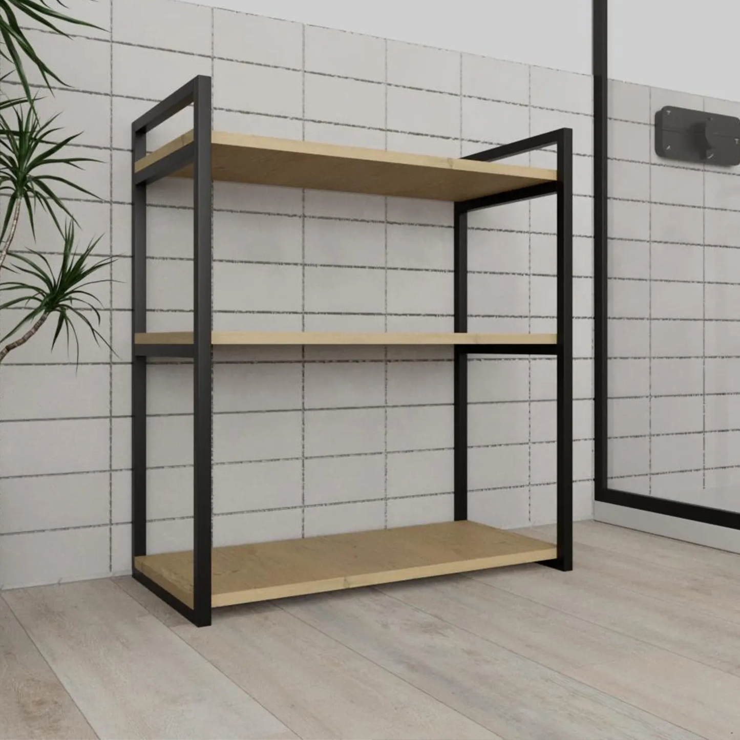 3 tier metal and wood bathroom storage shelf modern design