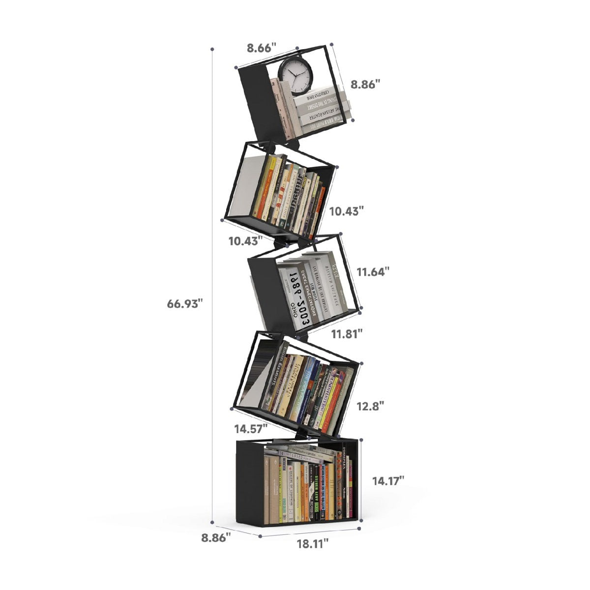 5-Tier Metal Geometric Bookshelf, For Living Room, Bedroom, Office, Corner, Black