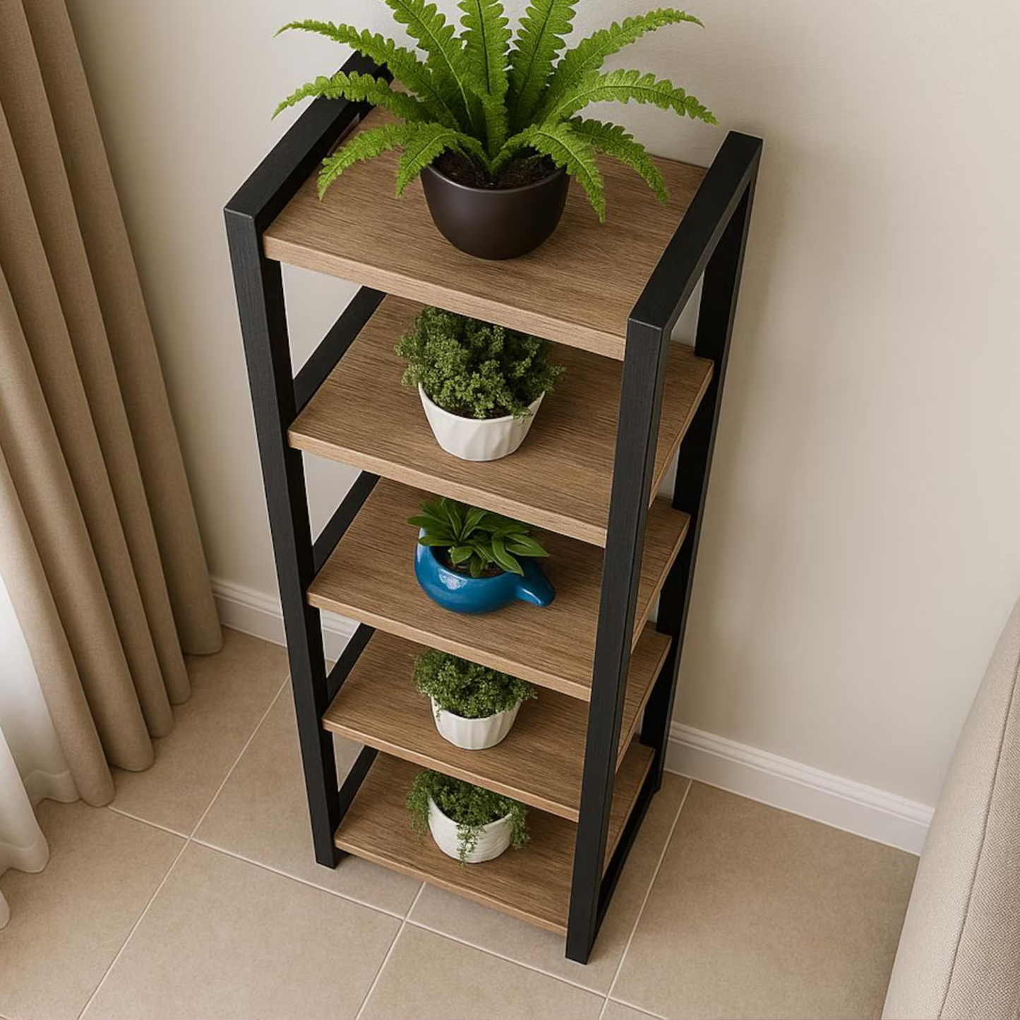 “Solid Sheesham Wood Shelves – Natural Finish with Metal Detailing”