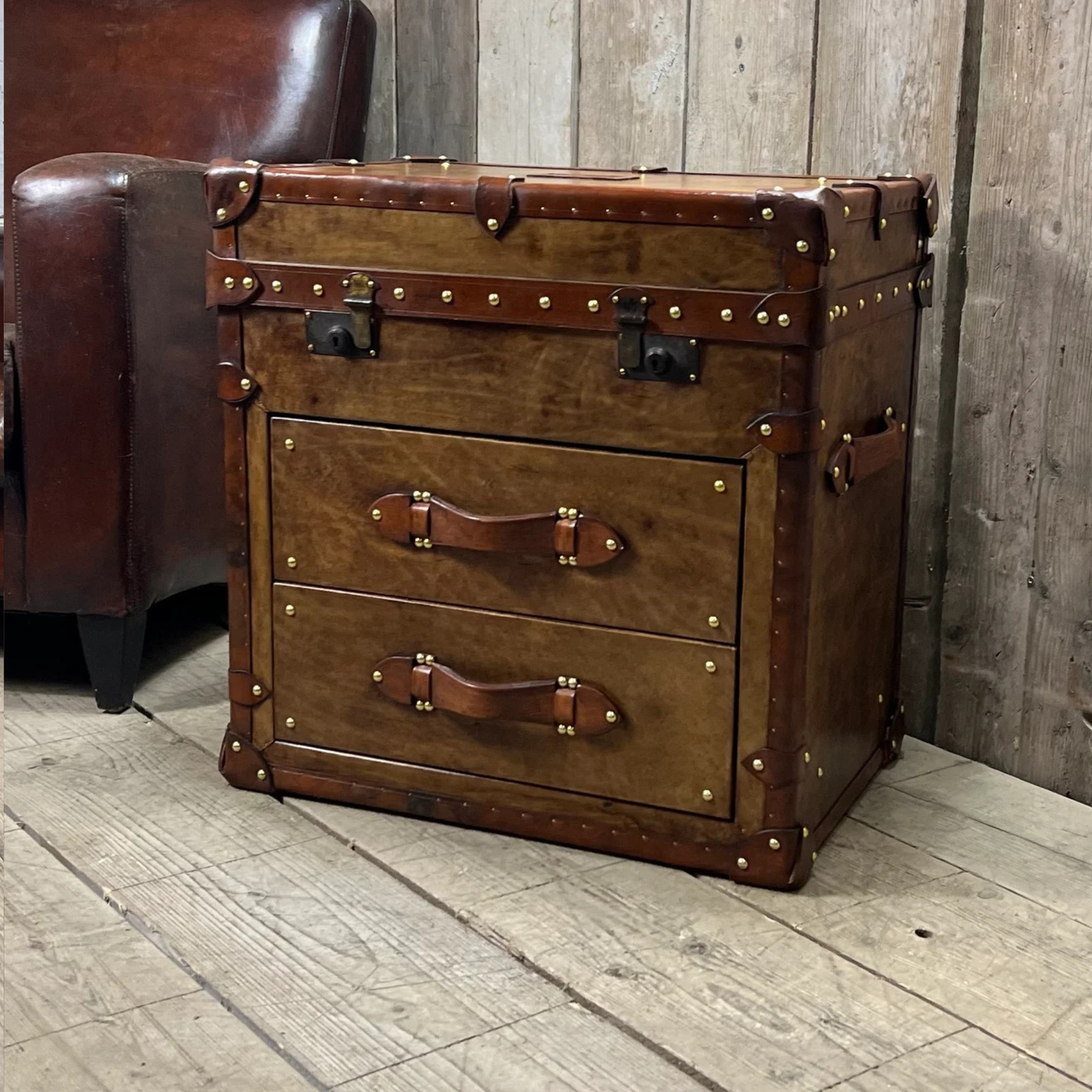 Leather luxury side table dimensions 23.62H x 23.62W x 15.75D inches compact storage table