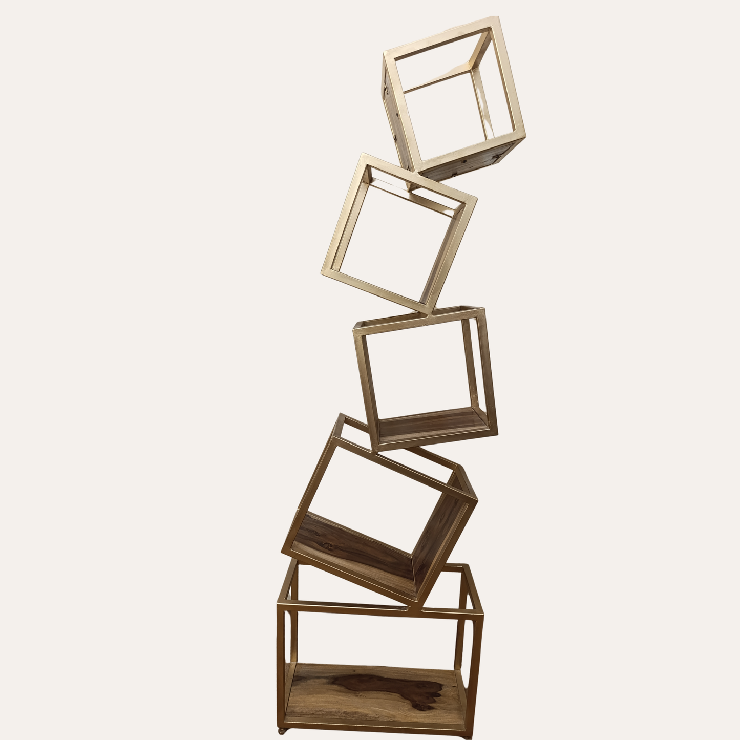 Golden 5-Tier Metal Geometric Bookshelf – Modern Metal Display Rack by Adaptivo Furniture