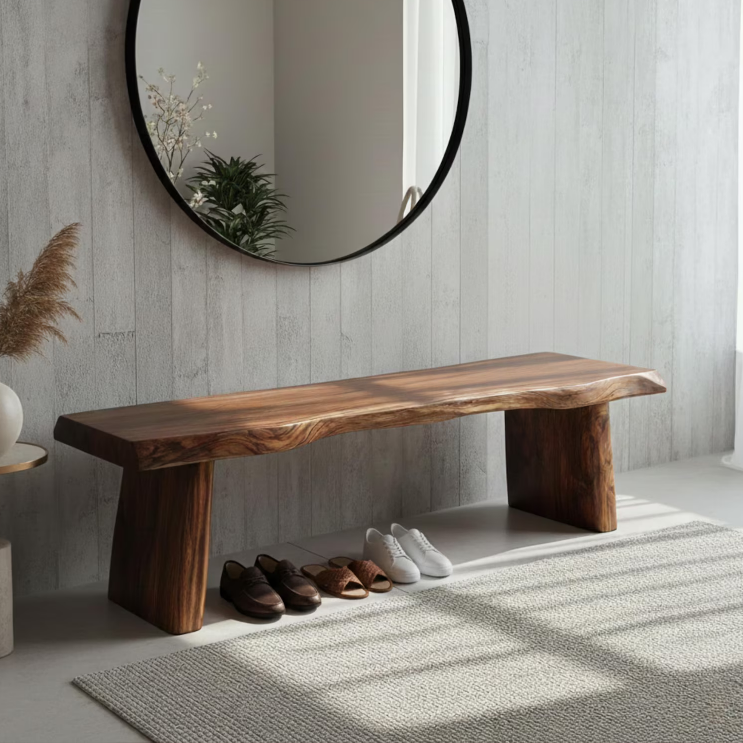 Live Edge Sheesham Wood Bench for Entryway – Handcrafted Rustic Seating, Solid Wood Hallway Bench | Adaptivo Furniture