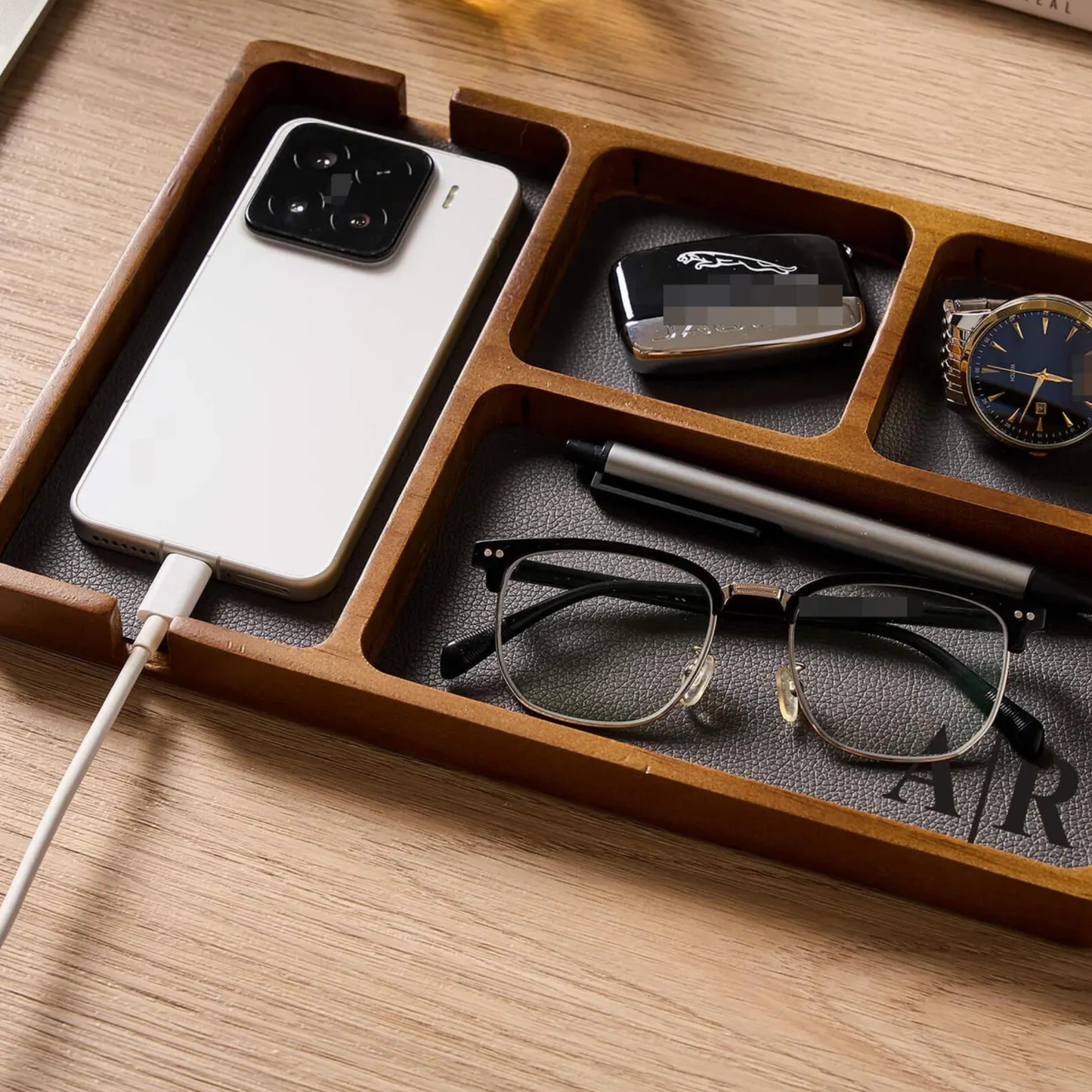 Handcrafted premium wooden office tray – stylish desktop storage by Adaptivo Furniture.