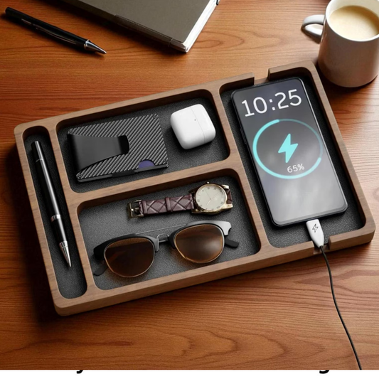 Wooden desk organizer with pen slot – stylish and functional for office & home setup