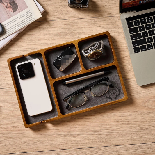 Luxury Sheesham Wood Desk Organizer Tray – elegant design for phones and accessories.