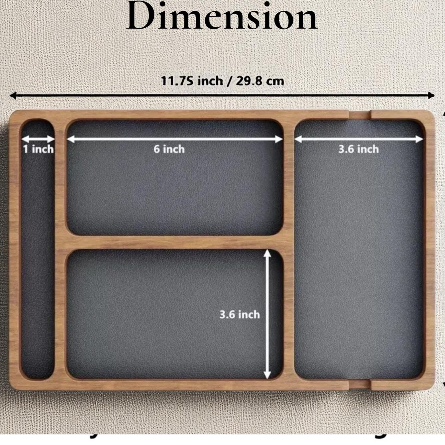 Multi-compartment wooden tray for accessories, glasses, pens & wallet