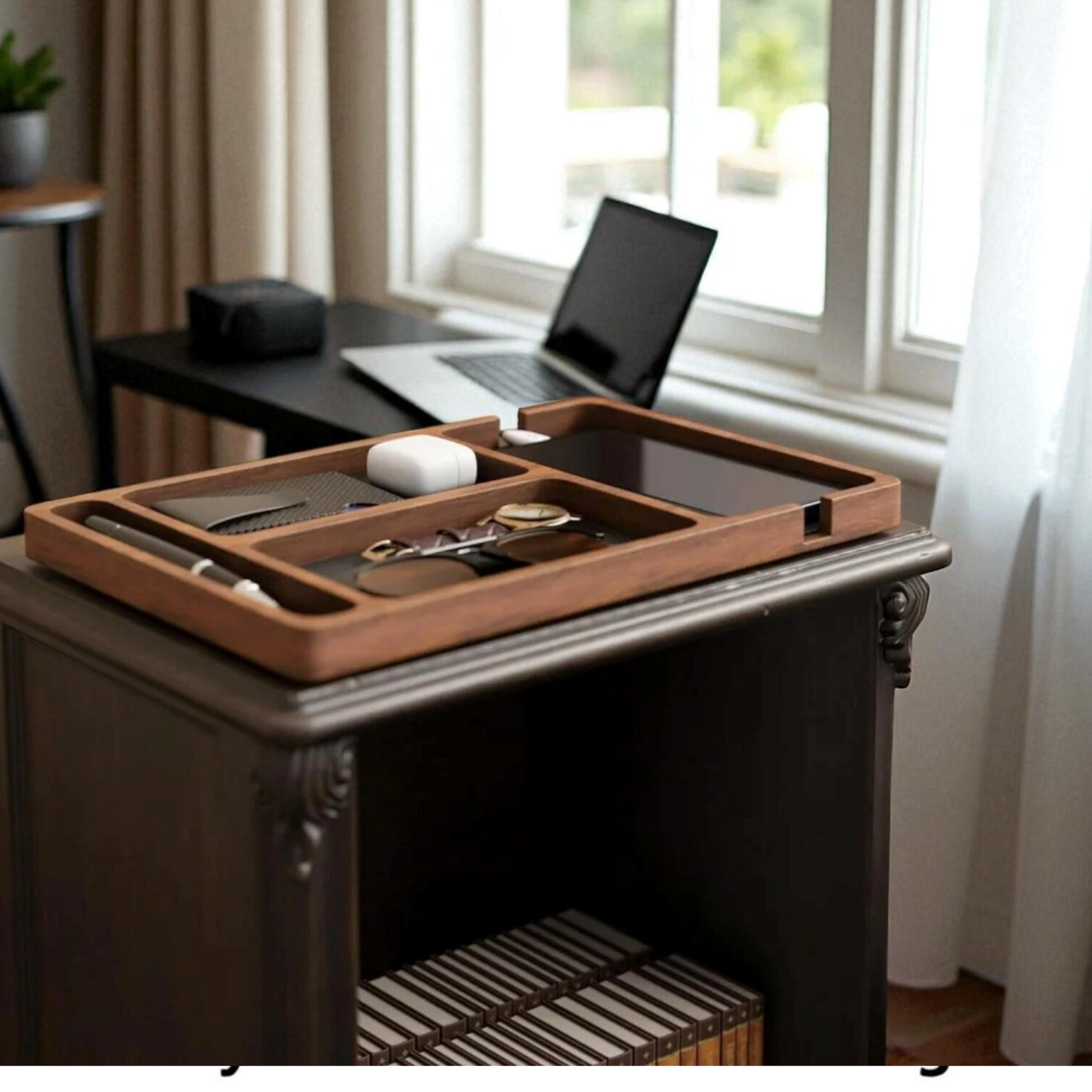 Premium handcrafted Sheesham wood valet tray – perfect desktop organizer by Adaptivo Furniture