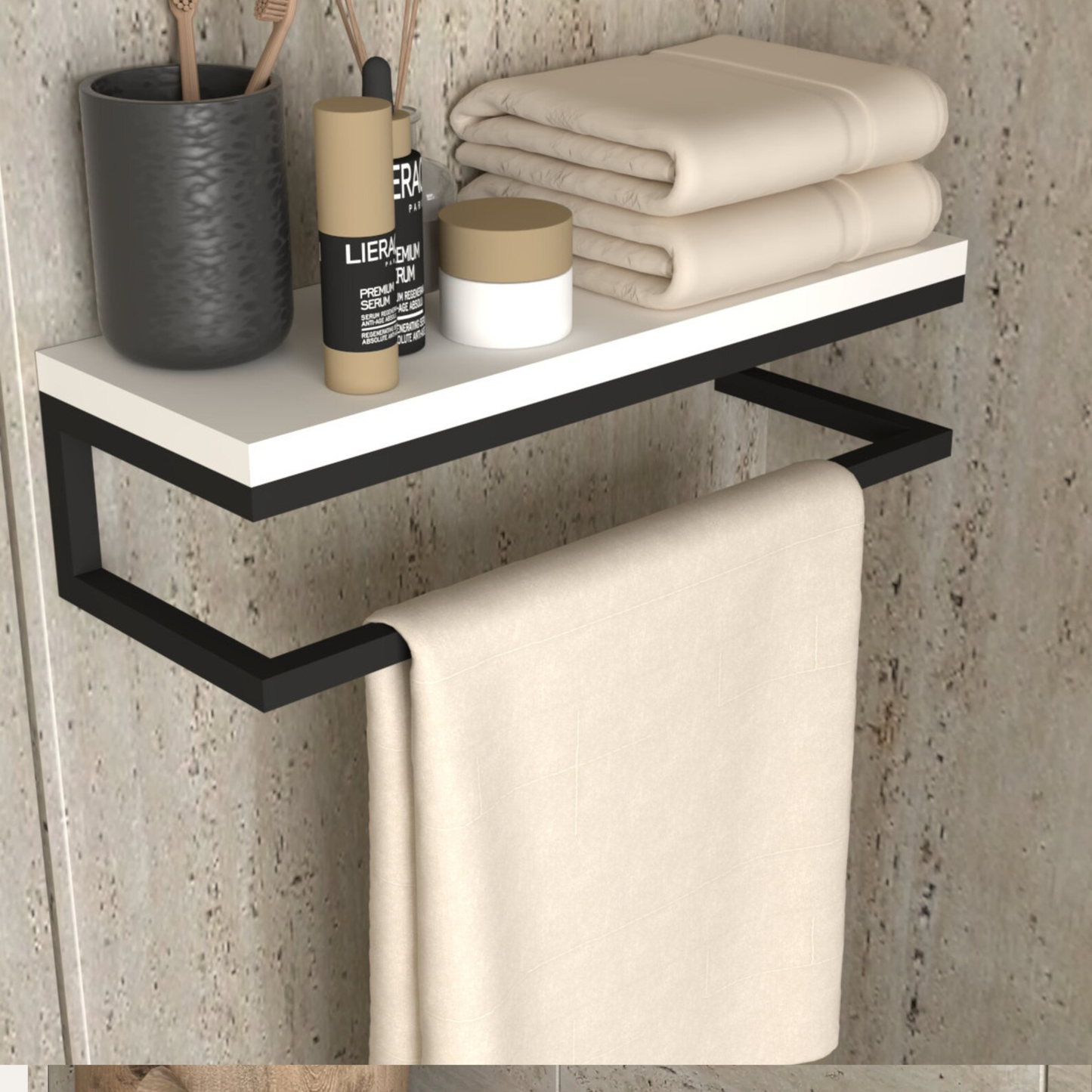 Modern Industrial Bathroom Towel Rack – Minimalist Wooden Wall Shelf Design