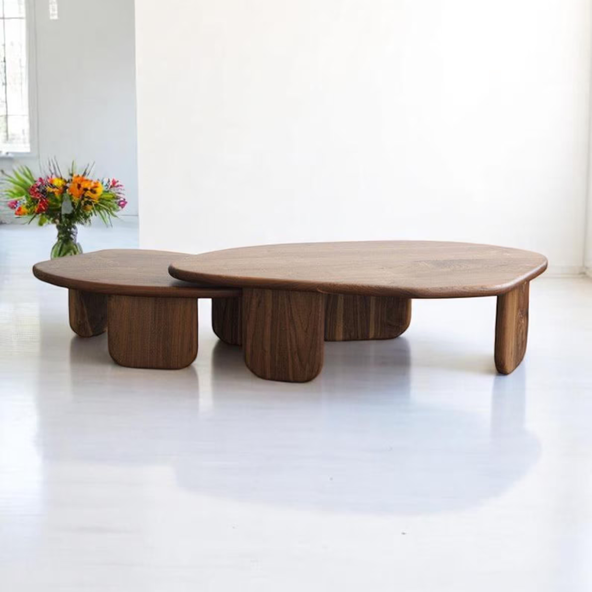 Round small Sheesham wood coffee table – minimalist modern design