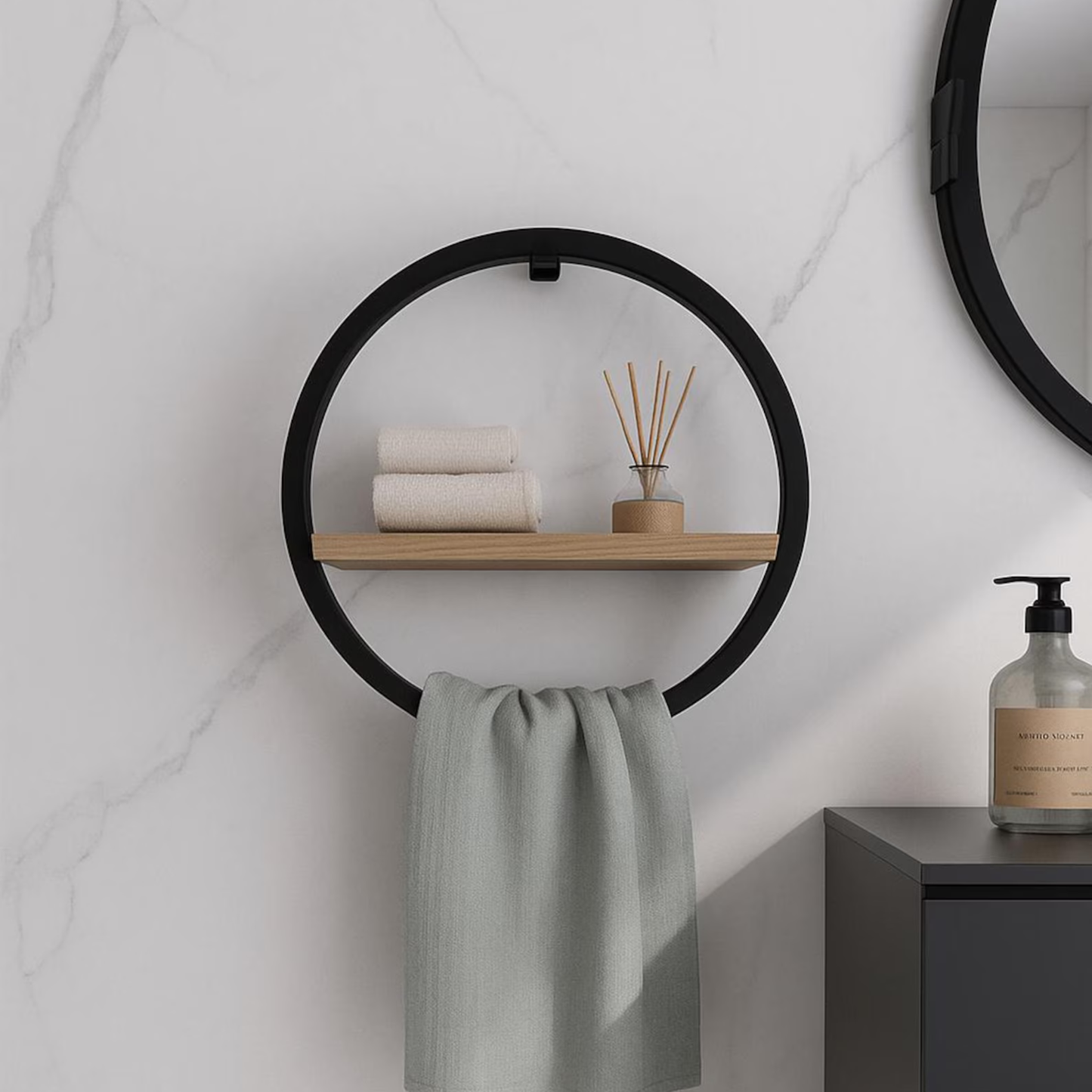 Minimalist Bathroom Decor Round Towel Rack – Wall Mounted Organizer