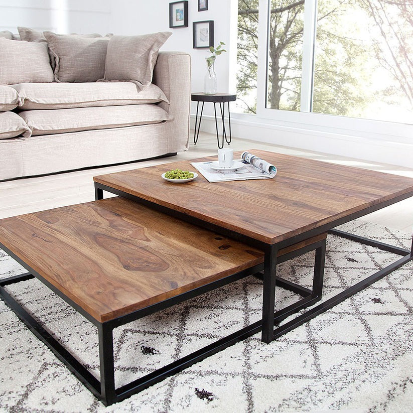 Sheesham Wood & Metal Central Table Set of 2 – Modern Living Room Coffee Tables by Adaptivo Furniture