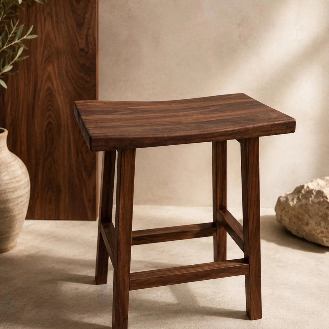 Solid Pakistani Sheesham Wood Bar Stool | Handmade Modern Minimalist Scandinavian Wooden Seat