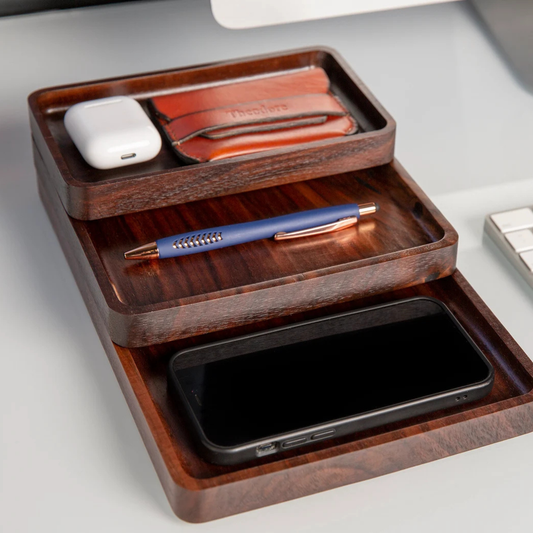 Solid Sheesham MØD Desk Tray – Set of 3 Modular Wooden Valet Trays with Phone, Watch & Pen Slots | Adaptivo Furniture