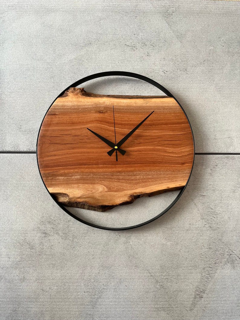 Handmade Eucalyptus Wall Clock with Metal Frame