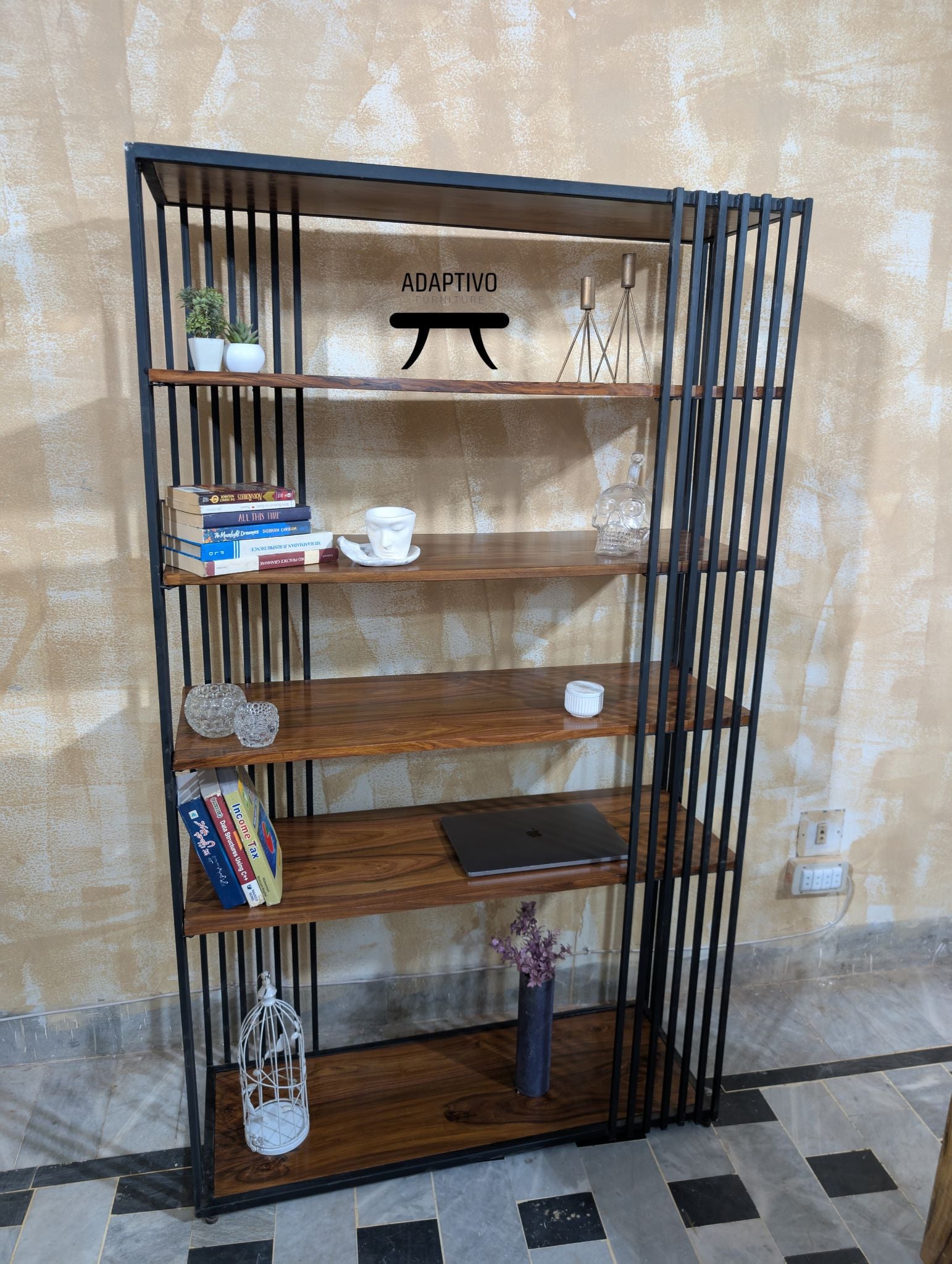 Adaptivo handcrafted wood and metal bookshelf modern design