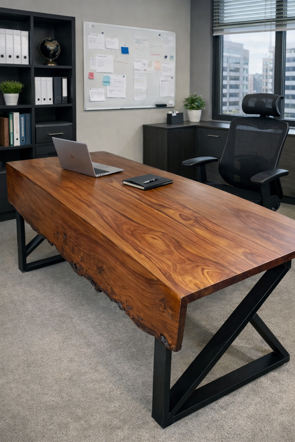 Live Edge Sheesham Wood Office Table with Metal Legs – Industrial Solid Wood Desk | Adaptivo Furniture
