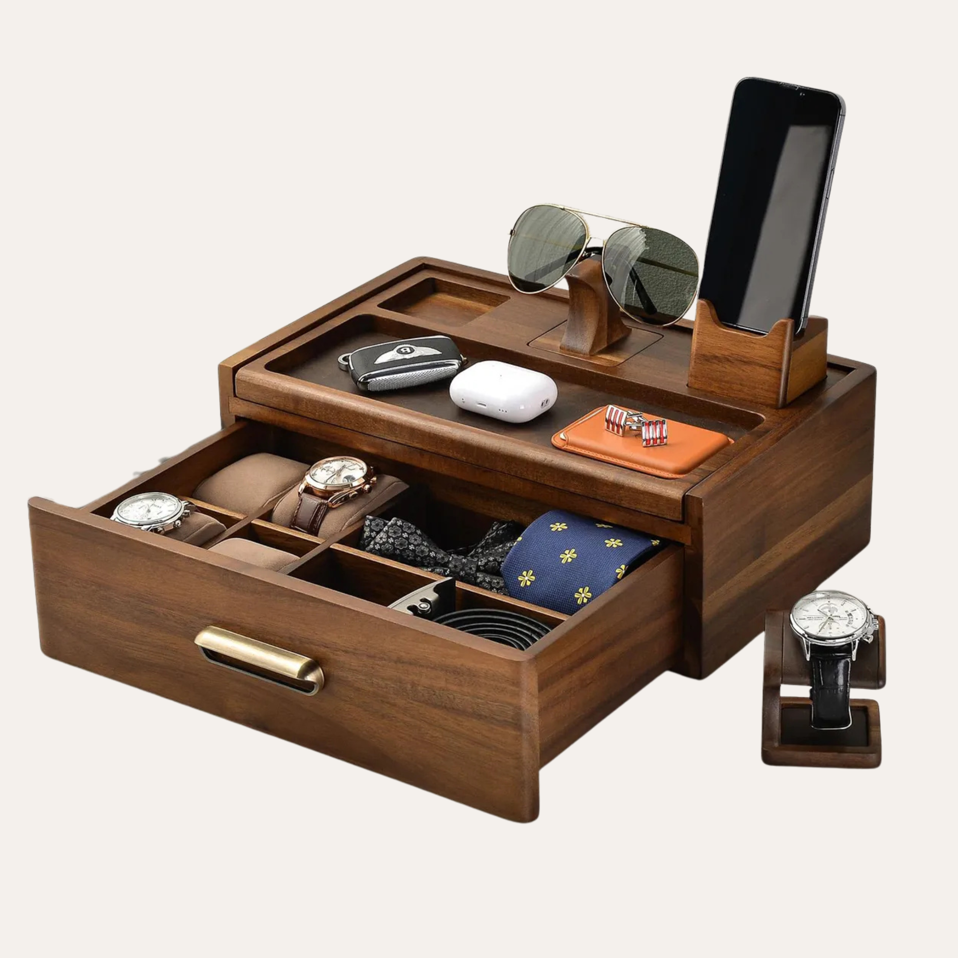 Multi-Compartment Wooden Organizer with Drawer for Accessories – Adaptivo Furniture