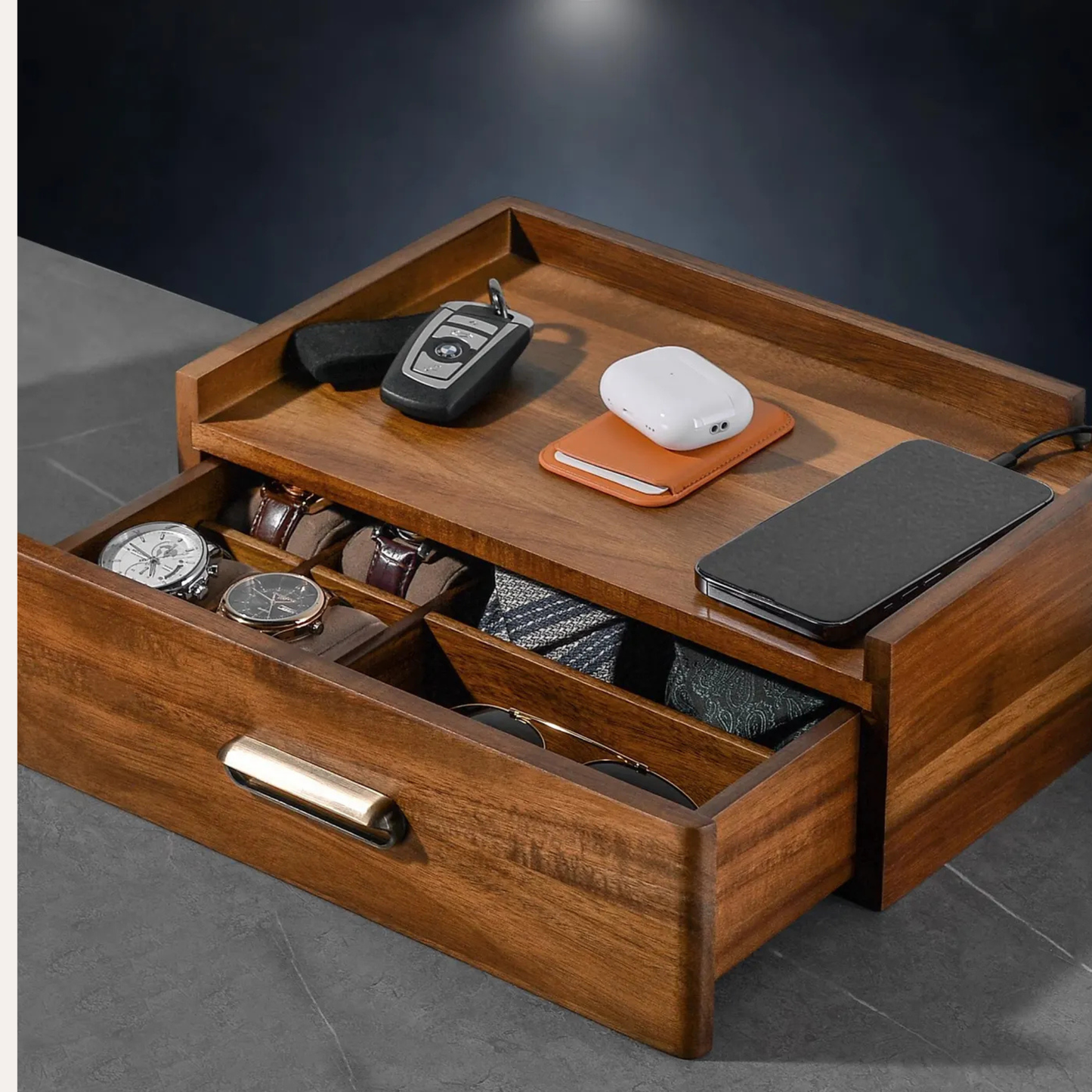 Men’s Wooden Watch and Sunglass Storage Organizer Box – Adaptivo Furniture