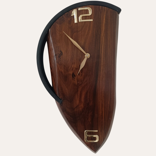 Rustic Sheesham Half-Moon Wall Clock – Handmade Wooden Clock by Adaptivo Furniture