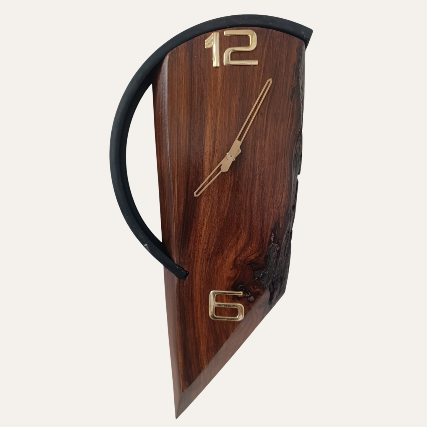 Pure Sheesham Wood Wall Clock with Metal Half Frame – Natural Rustic Design