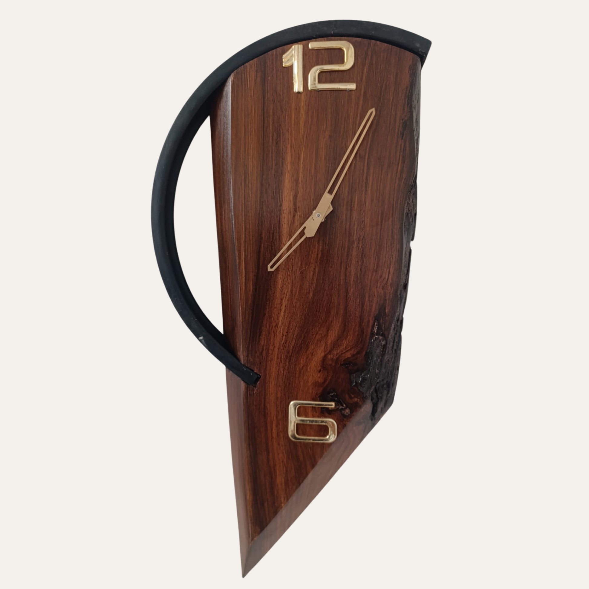 Pure Sheesham Wood Wall Clock with Metal Half Frame – Natural Rustic Design