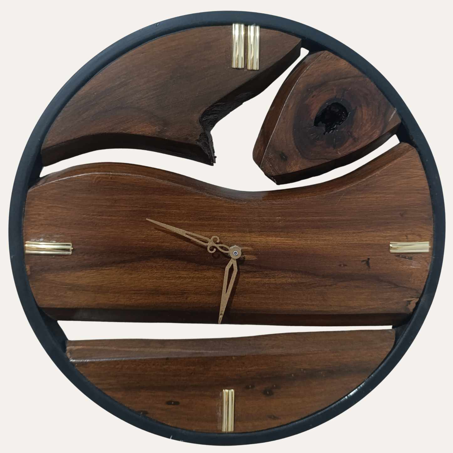 Custom Made Metal and Sheesham Wood Wall Clock styled in living room interior – Handcrafted wall décor by Adaptivo Furniture
