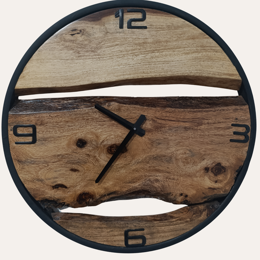 Custom Sheesham Wood and Metal Rustic Wall Clock – Handmade Modern Design by Adaptivo Furniture