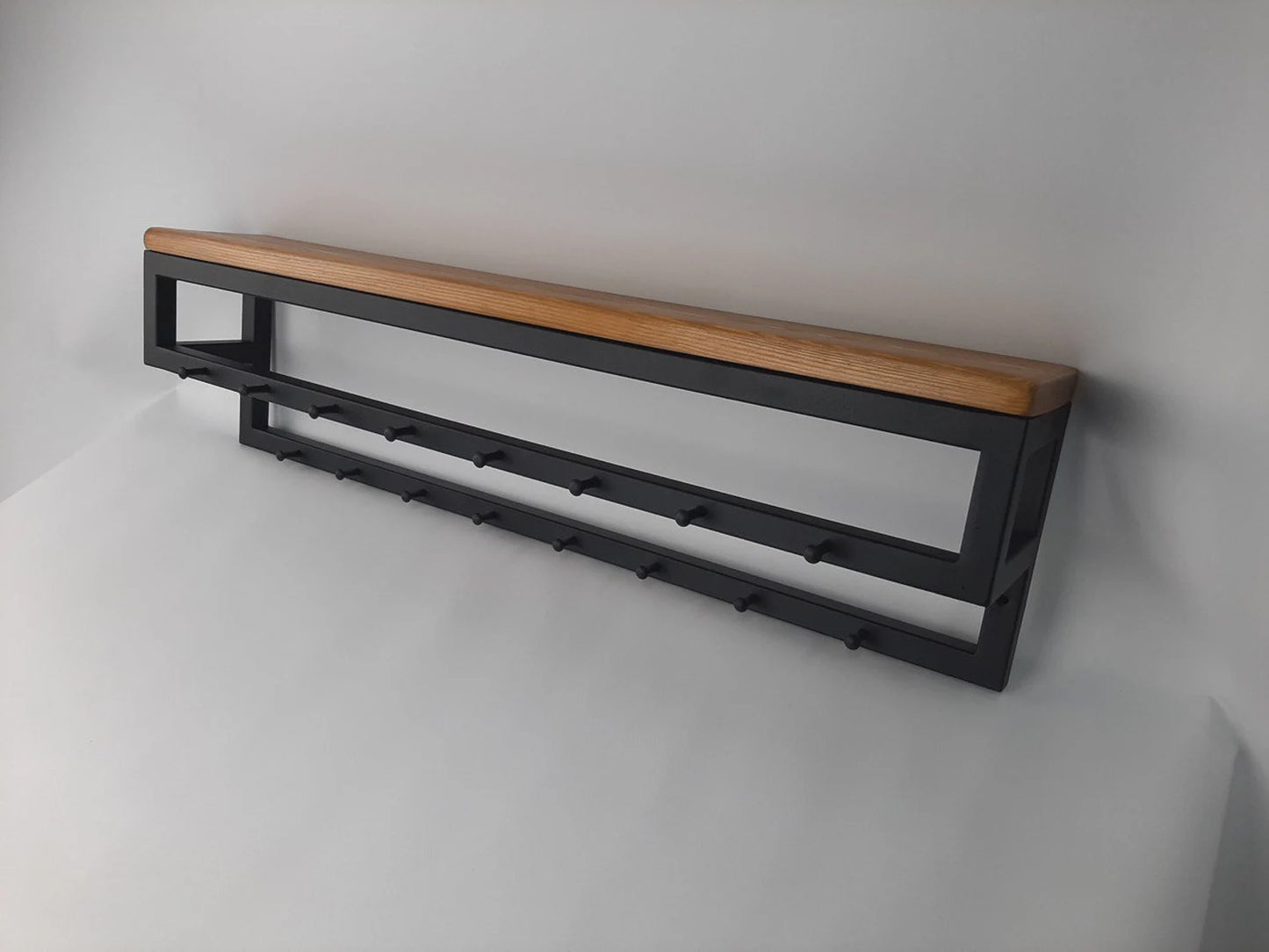 Rustic Wooden Clothing Shelf with Hooks – Wall Mounted Entryway Organizer
