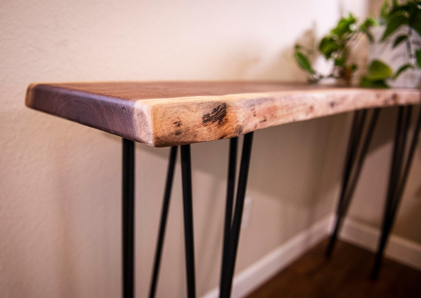 Live Edge Black Sheesham Console Table - Custom Handmade Entryway Sofa Table