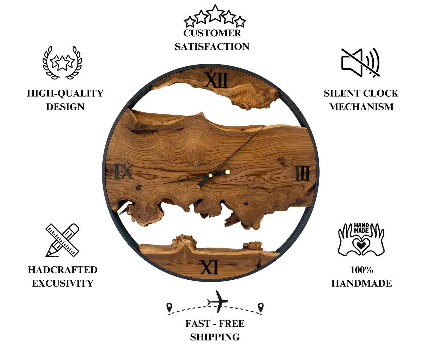 Live Edge sheesham Wood Big Wall Clock