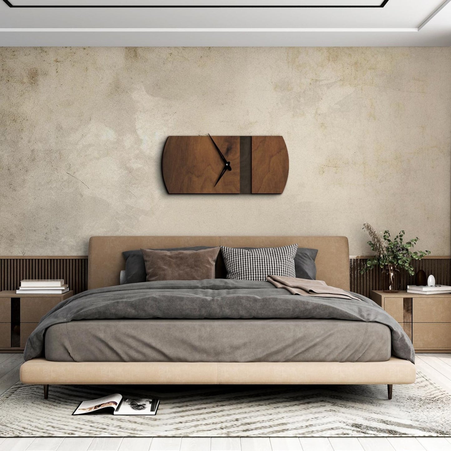 Modern wood wall clock, Oblong wall clock, Rectangular wall clock, Oversized wall clock