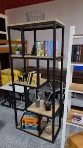 Metal Wood Wall Standing Tall Shelf