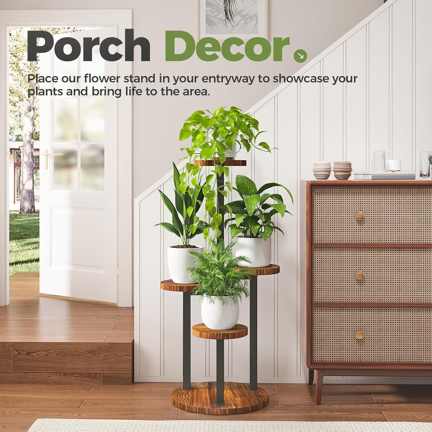 Indoor metal plant stand with 4 shelves for home decor