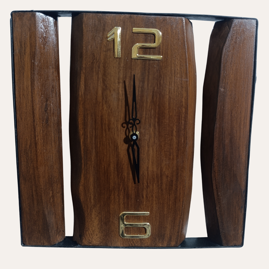 Large square wall clock combining metal frame and natural wood design for modern wall art by Adaptivo Furniture