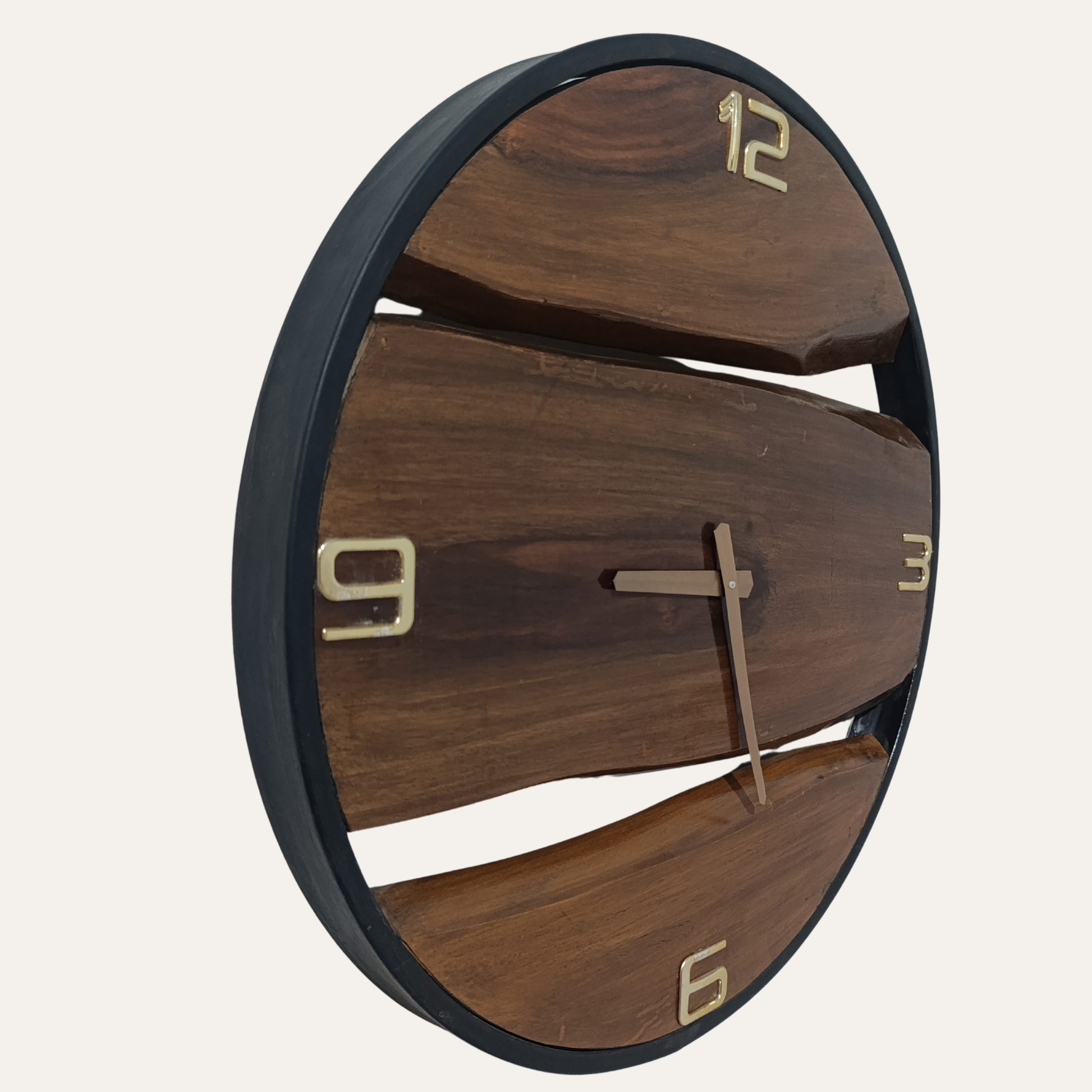 Live Edge Sheesham Wood Big Wall Clock displayed on wall – Elegant rustic décor by Adaptivo Furniture