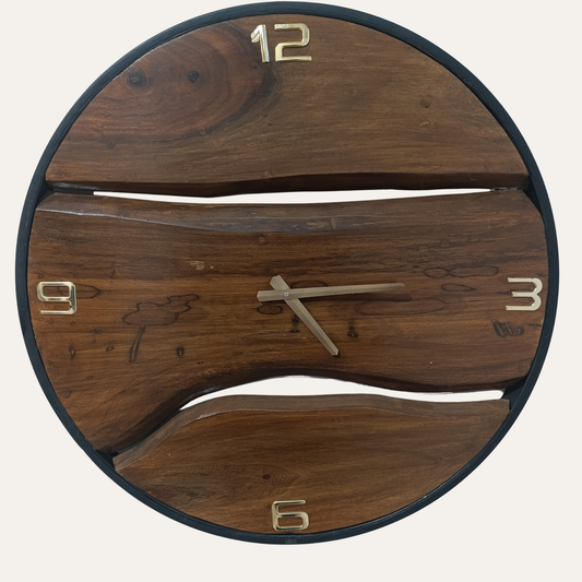 Live Edge Sheesham Wood Big Wall Clock – Rustic Handmade Design by Adaptivo Furniture