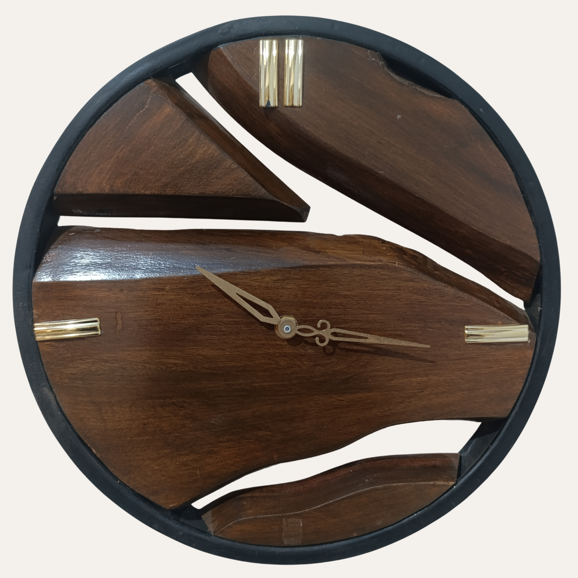 Custom Made Metal and Sheesham Wood Wall Clock displayed on wall – Modern rustic décor by Adaptivo Furniture