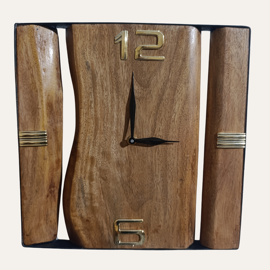 Modern square wooden wall clock featuring metal art frame and Sheesham wood finish by Adaptivo Furniture