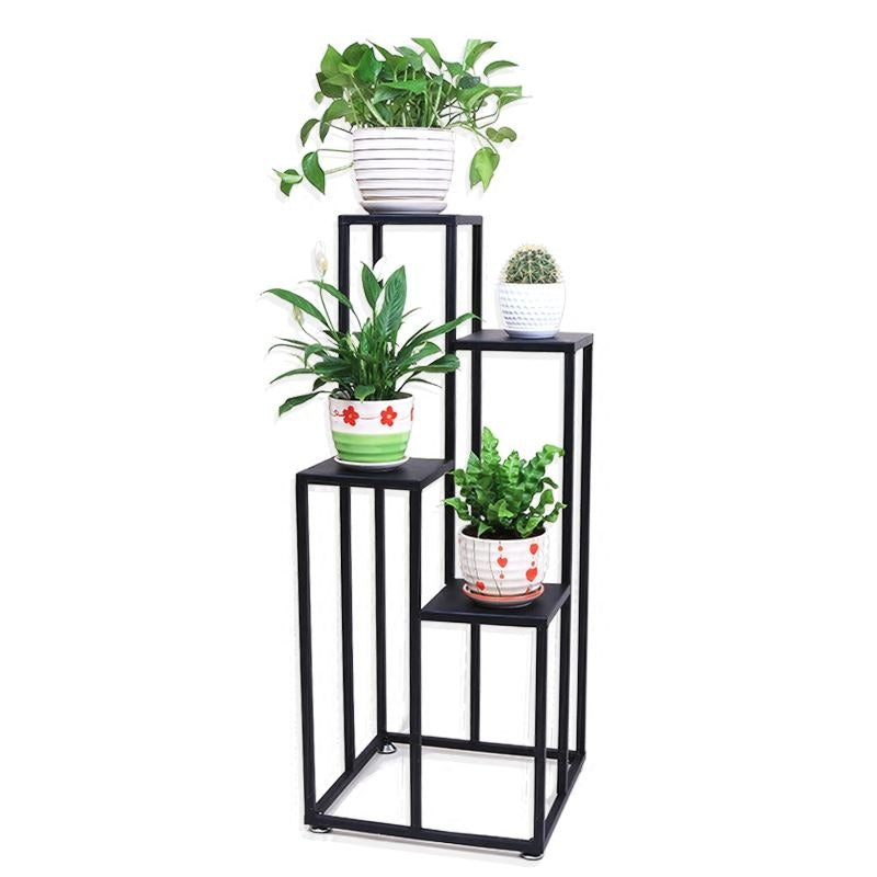 Sheesham wood and iron flower pot display stand – Adaptivo