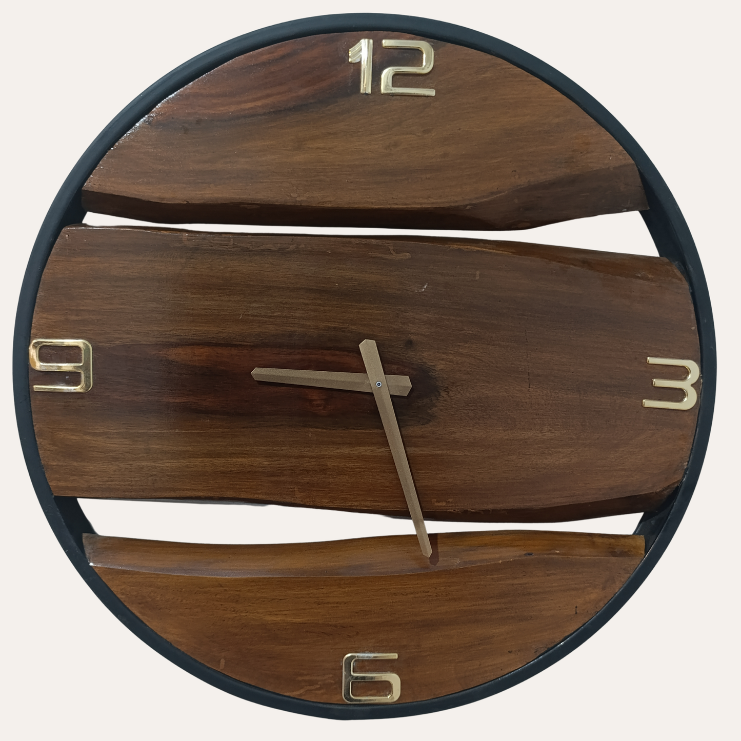 Close-up of Live Edge Sheesham Wood Big Wall Clock showing natural wood grain and handcrafted finish