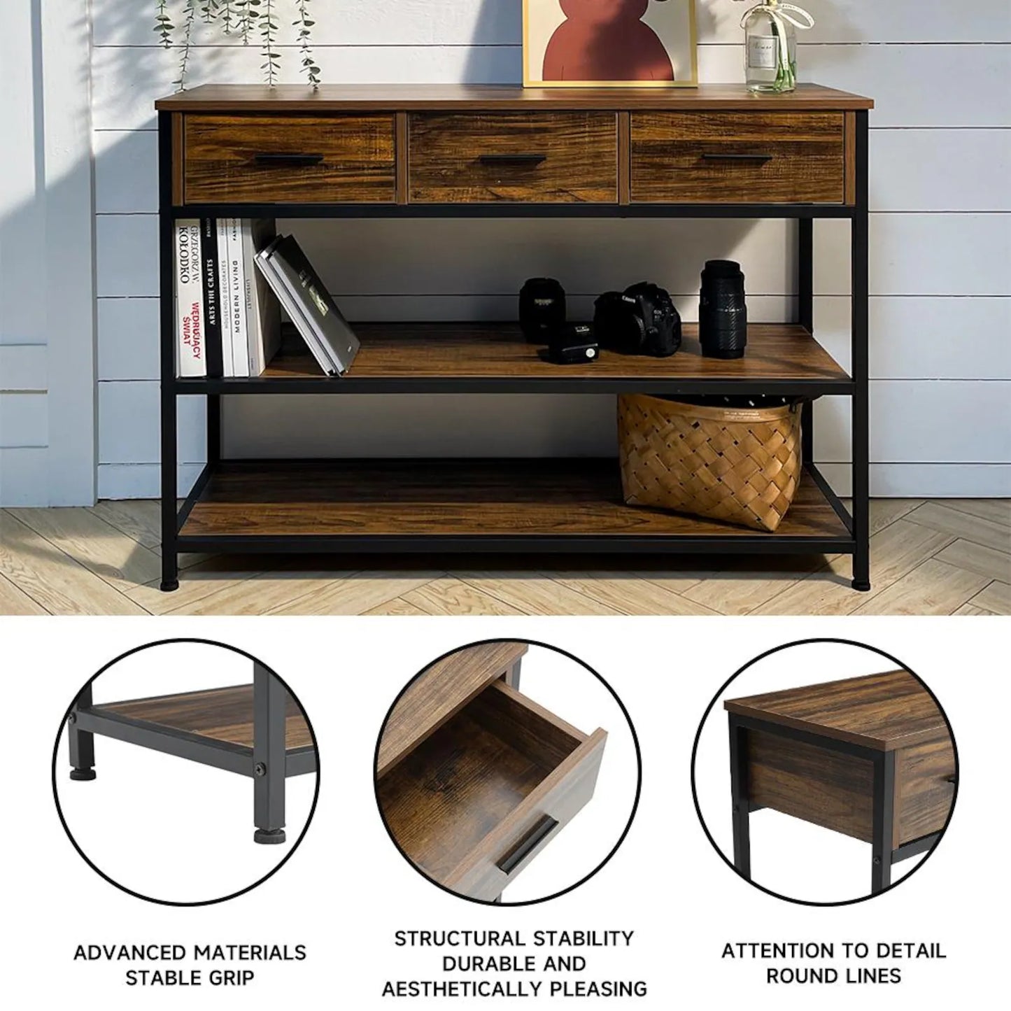Handmade Sheesham Wooden Console Table – Rustic Storage with Drawers