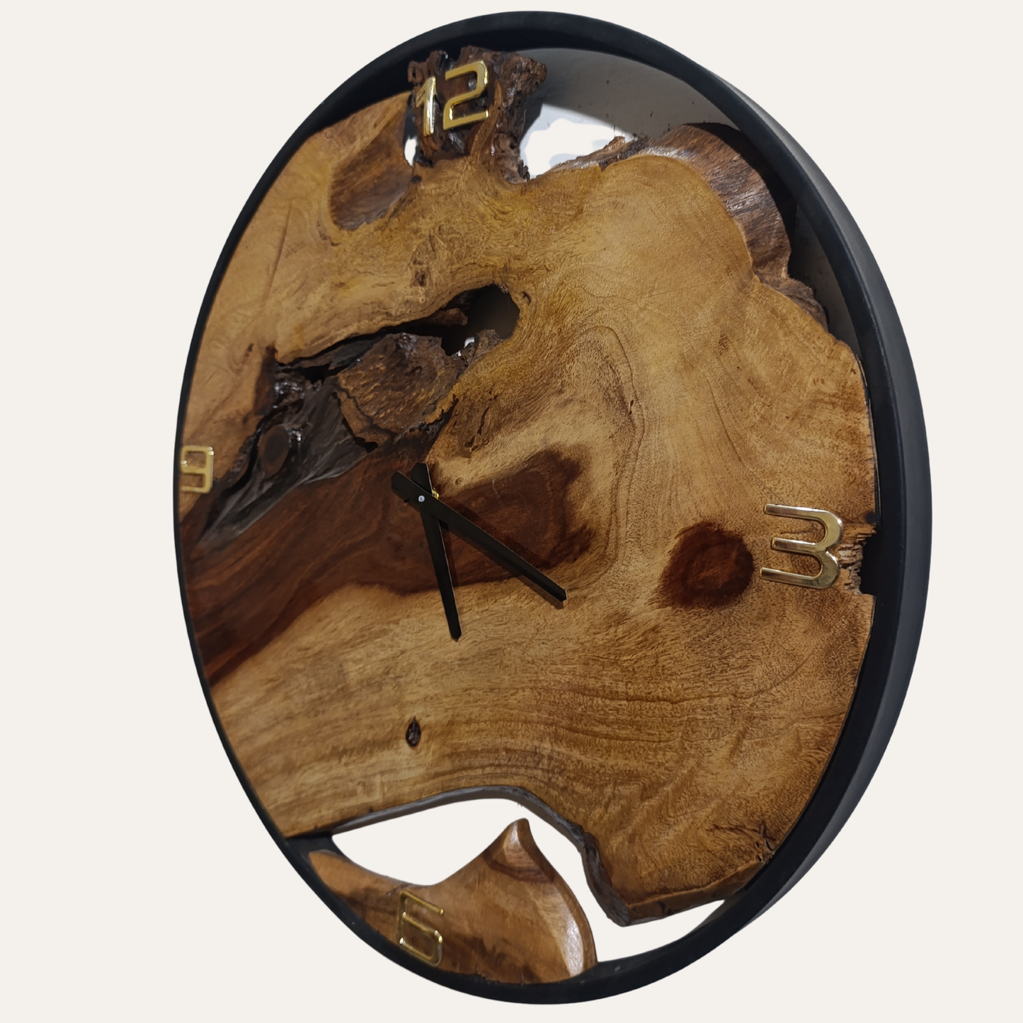 Timeless Sheesham large round wooden wall clock with natural wood finish by Adaptivo Furniture