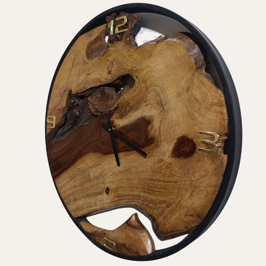 Timeless Sheesham large round wooden wall clock with natural wood finish by Adaptivo Furniture