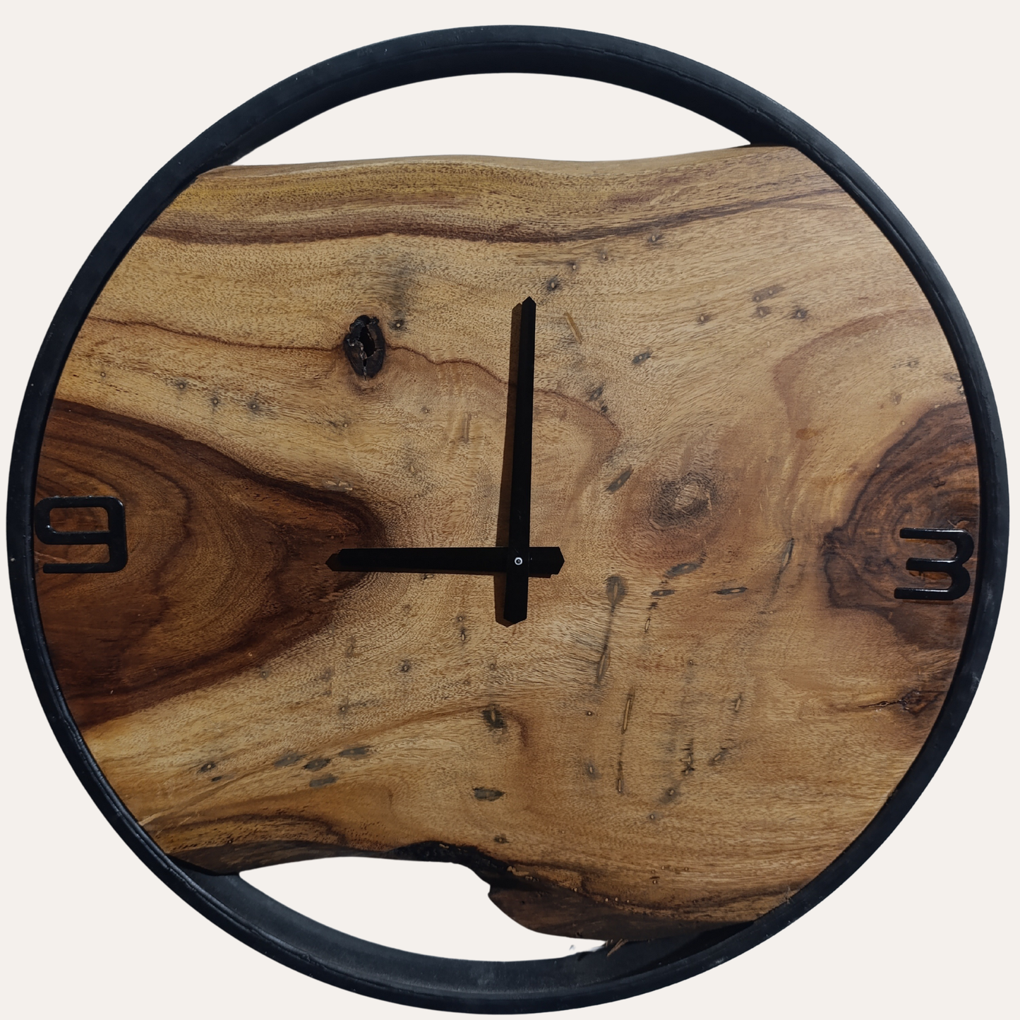 Modern home interior featuring Timeless Sheesham round wooden wall clock with elegant rustic design by Adaptivo Furniture