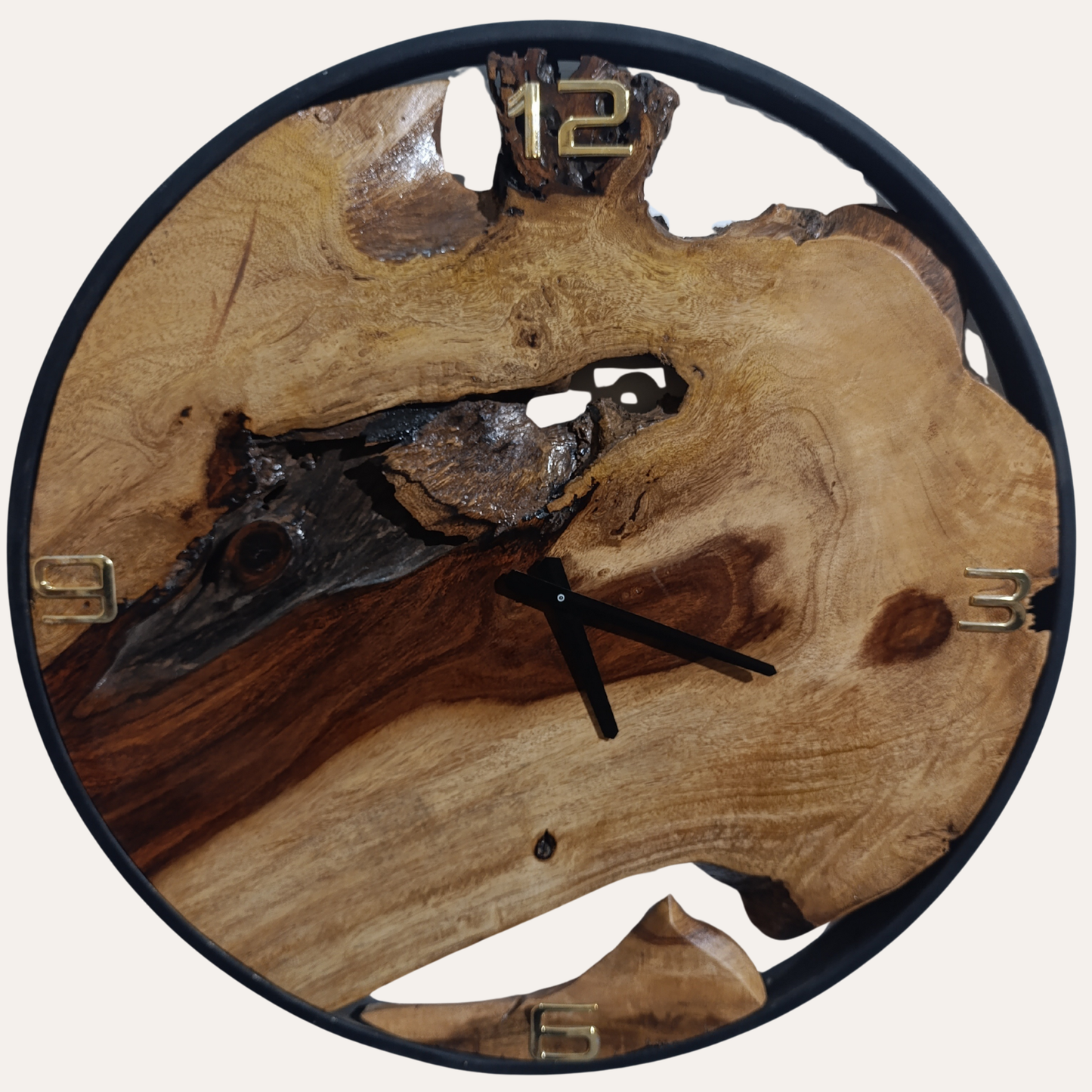 Elegant large round wall clock made from premium Sheesham wood with minimalist design by Adaptivo Furniture