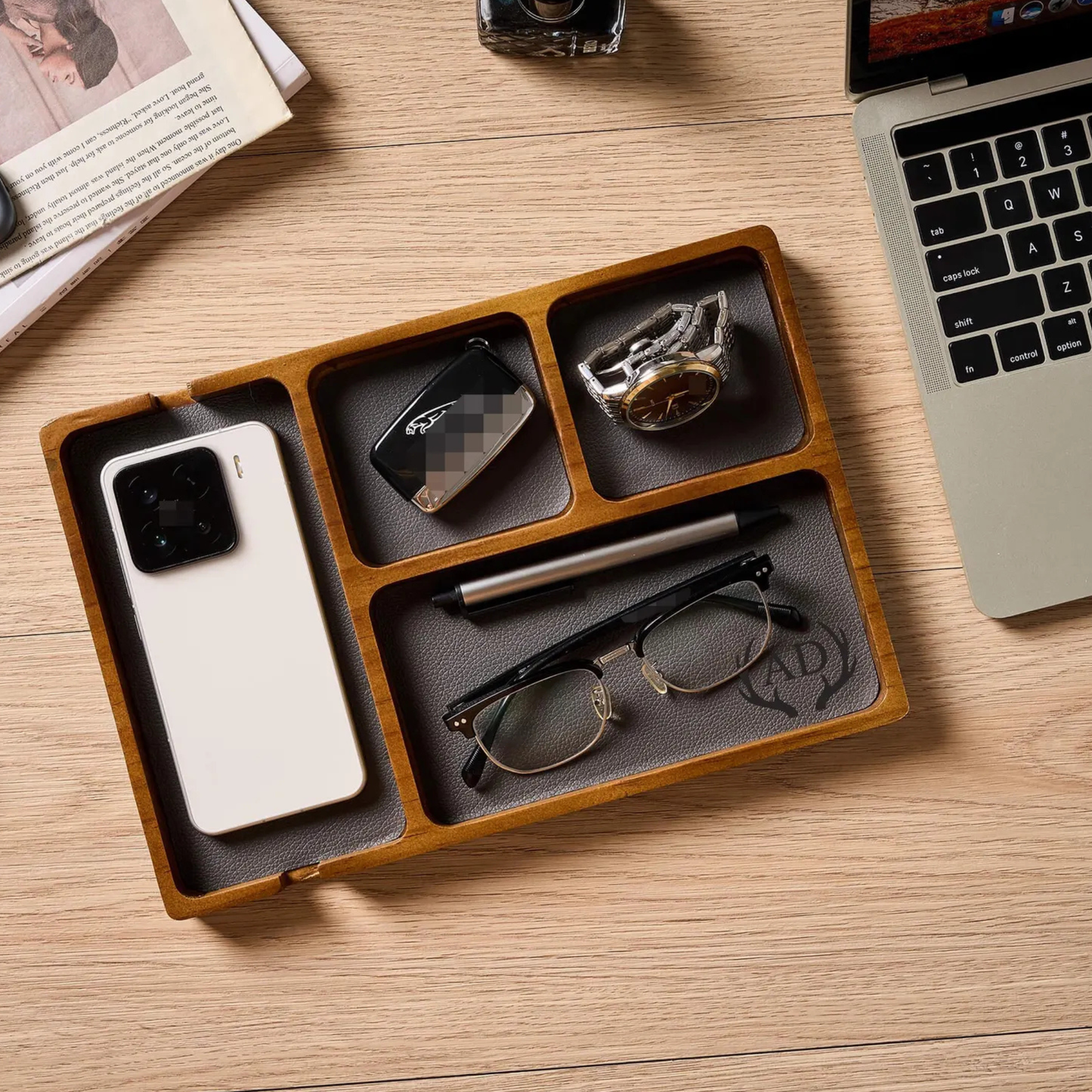 Handcrafted Sheesham Wood Valet Tray for Office Desk and Dresser – Adaptivo Furniture