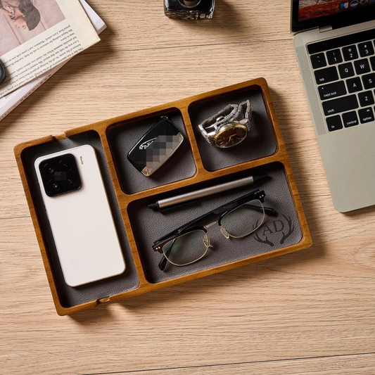 Handcrafted Sheesham Wood Valet Tray for Office Desk and Dresser – Adaptivo Furniture