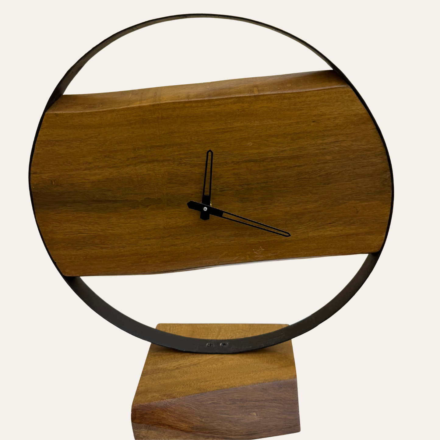 Sheesham Wood & Metal Table Clock – Rustic Modern | Adaptivo Furniture